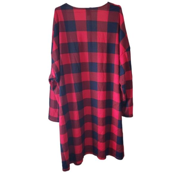 Emery Rose Red/Black Buffalo Plaid Open Front Lightweight Cardigan - Picture 2 of 3